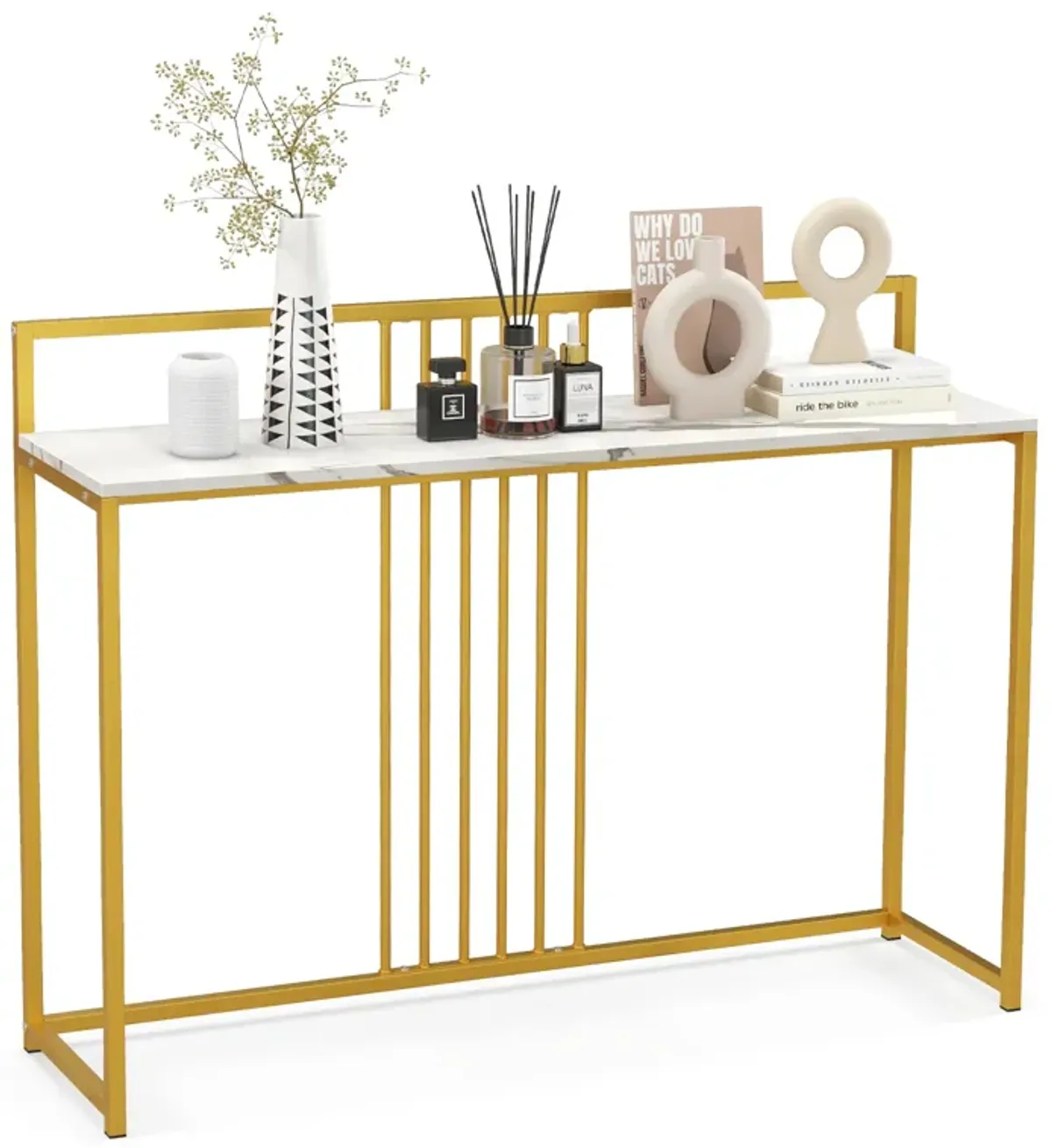 47-Inch Modern Console Table with Steel Frame and Storage Shelf for Living Room or Entryway