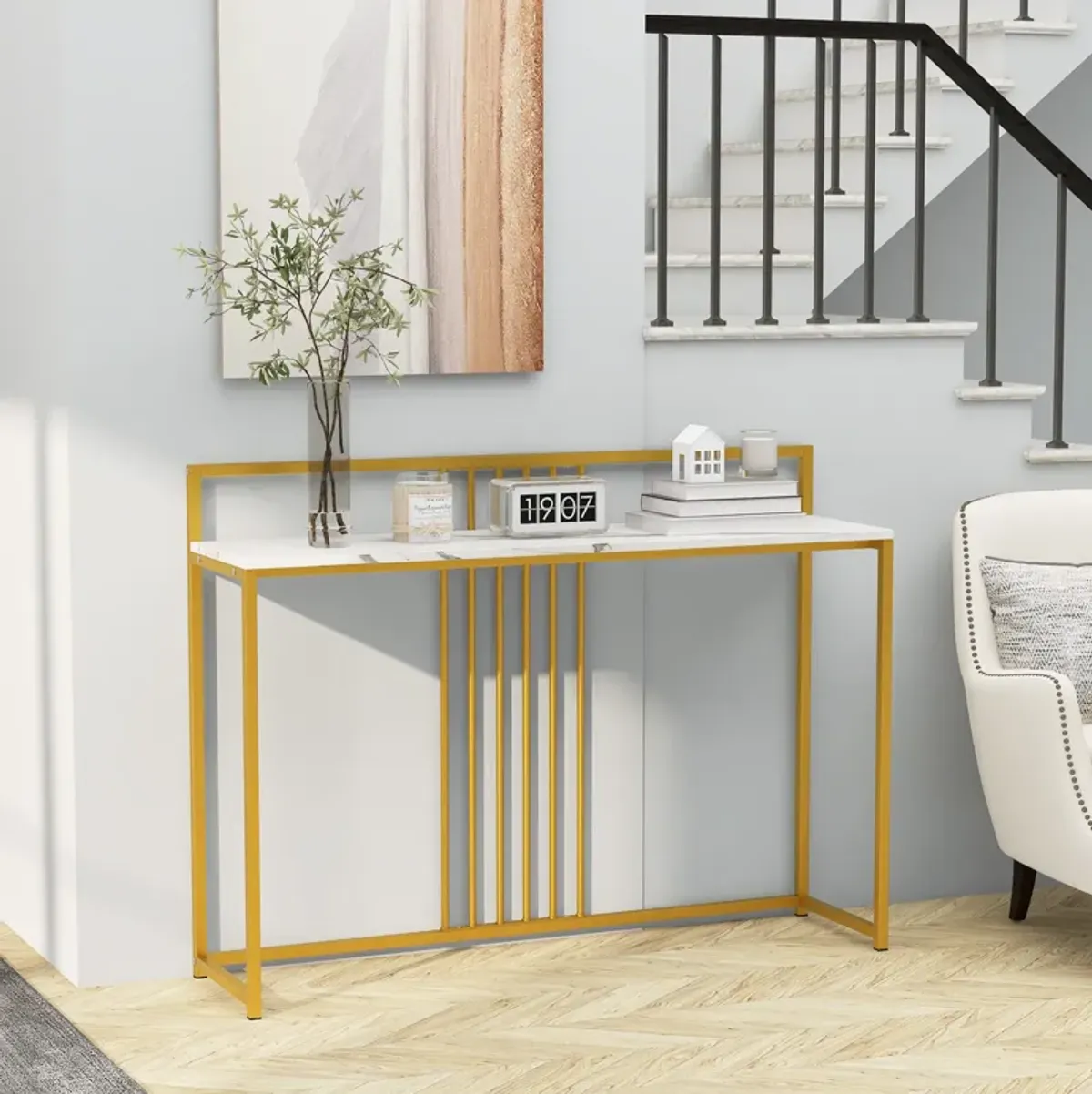 47-Inch Modern Console Table with Steel Frame and Storage Shelf for Living Room or Entryway