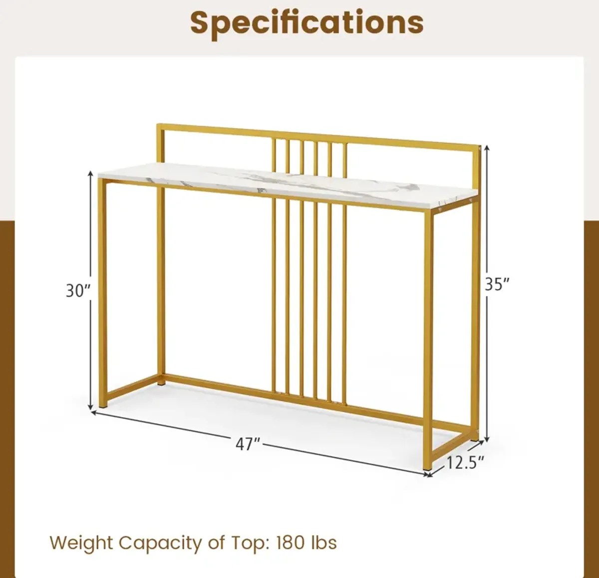 47-Inch Modern Console Table with Steel Frame and Storage Shelf for Living Room or Entryway