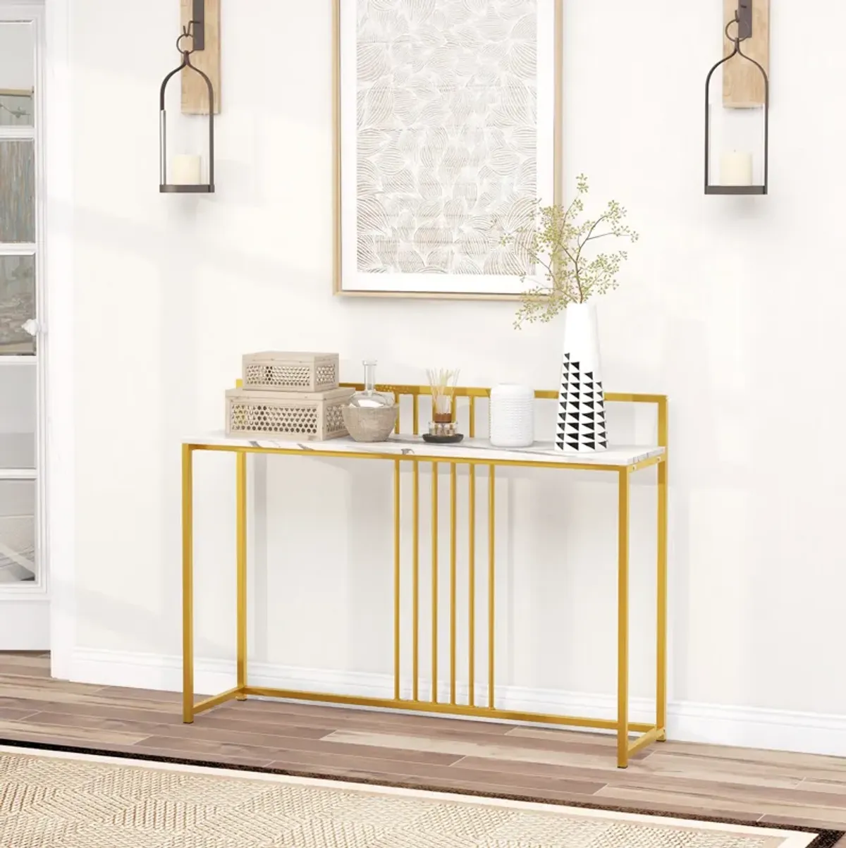 47-Inch Modern Console Table with Steel Frame and Storage Shelf for Living Room or Entryway