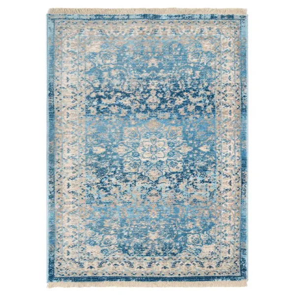 RUGSOTIC CARPETS MACHINE MADE POLYESTER AREA RUGS - 2'x3'10'', Rectangle Shape, Blue Color, Classic Oriental Traditional  Design,Low Pile Machine Made Area Rugs for Living Room, Bed Room (M00082)