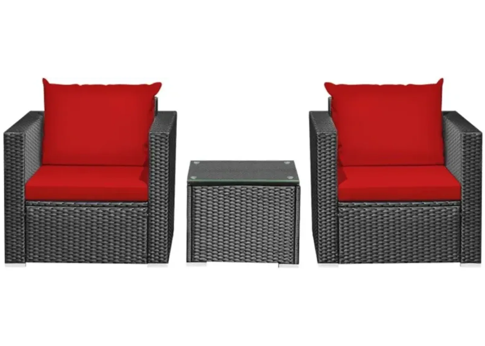 Hivvago 3 Pieces Patio Wicker Conversation Set with Cushion