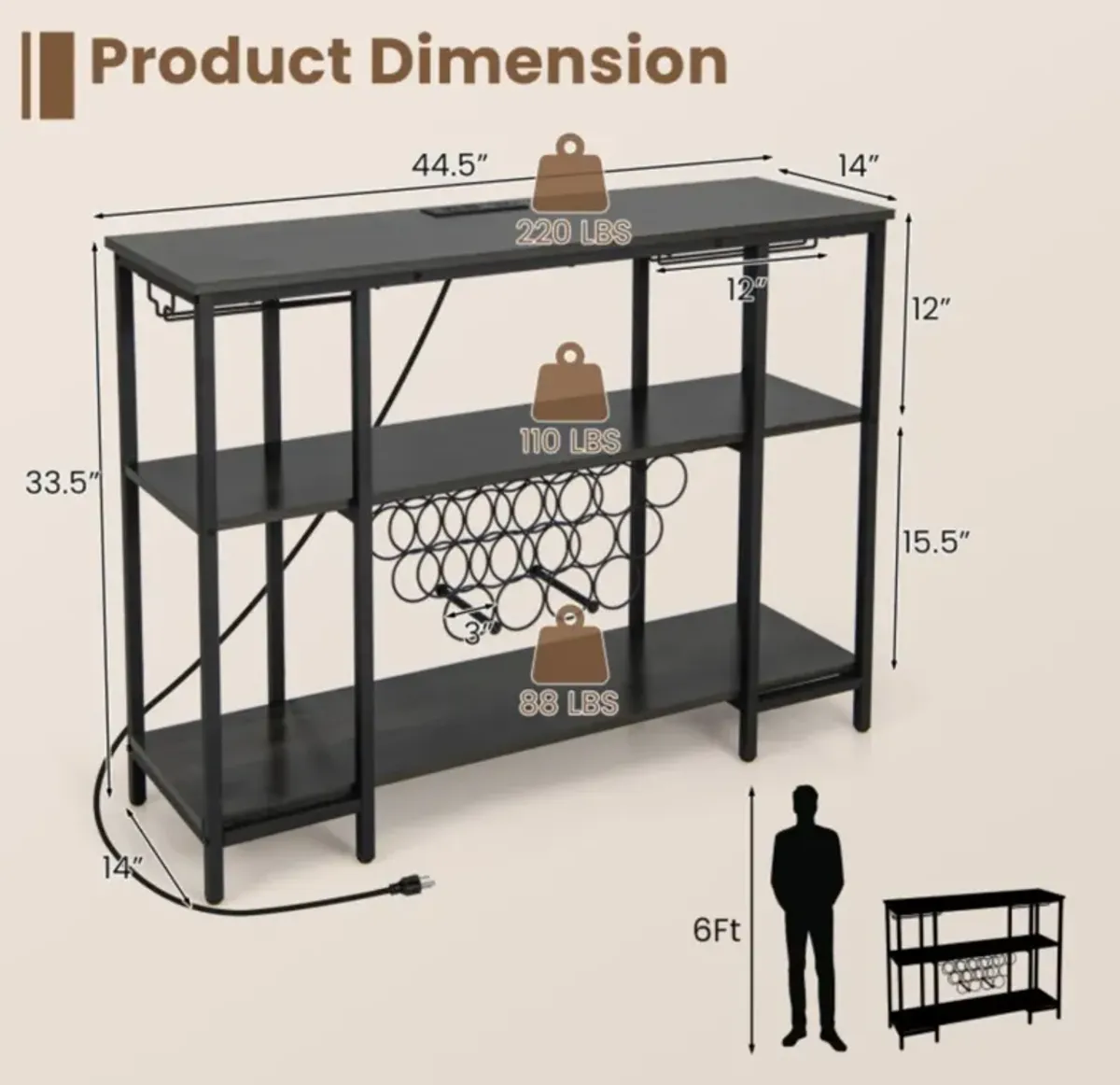 Hivvago Industrial Wine Rack Wine Bar Cabinet with Storage Shelves