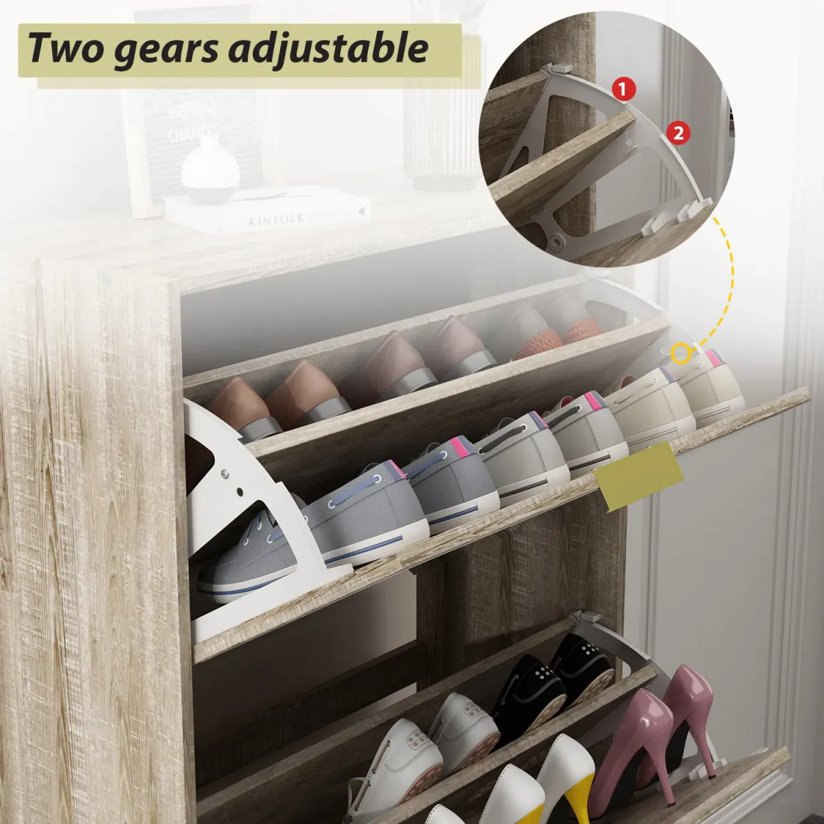 Modern Shoe Storage Cabinet with 3 Drawers & Mirror, Wood 3-Tier Shoe Rack Organizer for Entryway, Bedroom & Hallway (22.4”W x 9.6”D x 42.1”H)