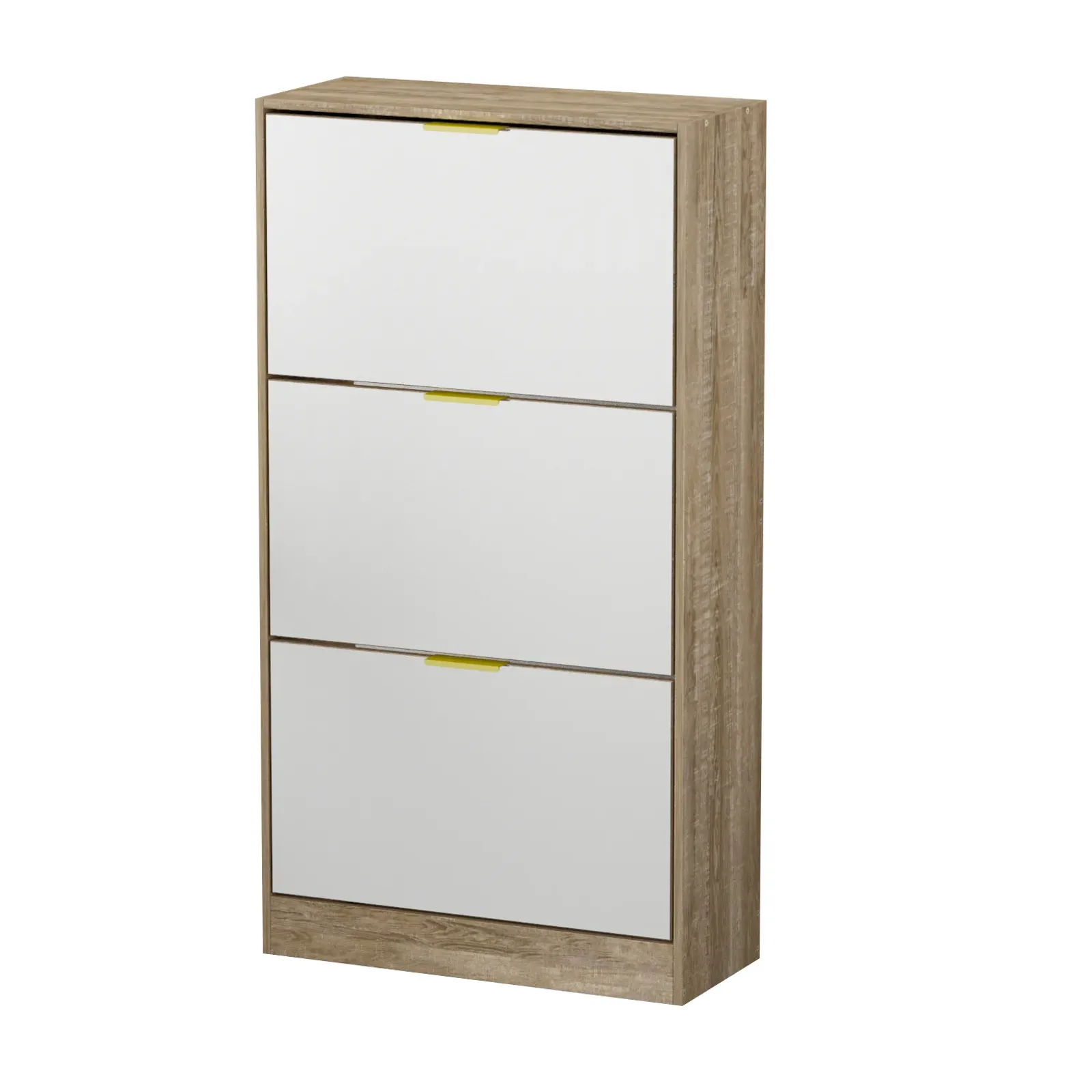 Modern Shoe Storage Cabinet with 3 Drawers & Mirror, Wood 3-Tier Shoe Rack Organizer for Entryway, Bedroom & Hallway (22.4”W x 9.6”D x 42.1”H)