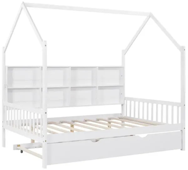 Merax Wooden House Platform with Trundle Bed Frame