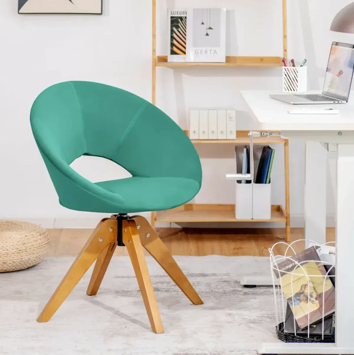 Swivel Accent Chair with Oversized Upholstered Seat for Home Office