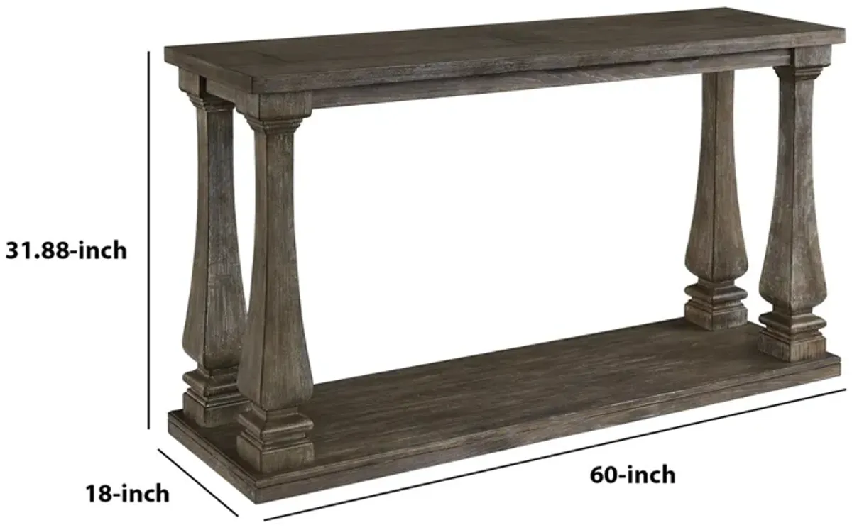 Rectangular Wooden Sofa Table with Square Baluster Legs, Taupe Brown - Benzara