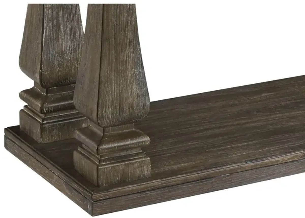 Rectangular Wooden Sofa Table with Square Baluster Legs, Taupe Brown - Benzara