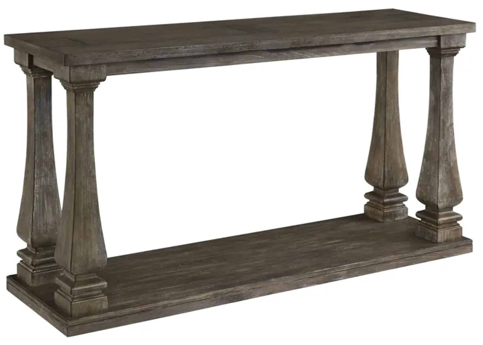 Rectangular Wooden Sofa Table with Square Baluster Legs, Taupe Brown - Benzara