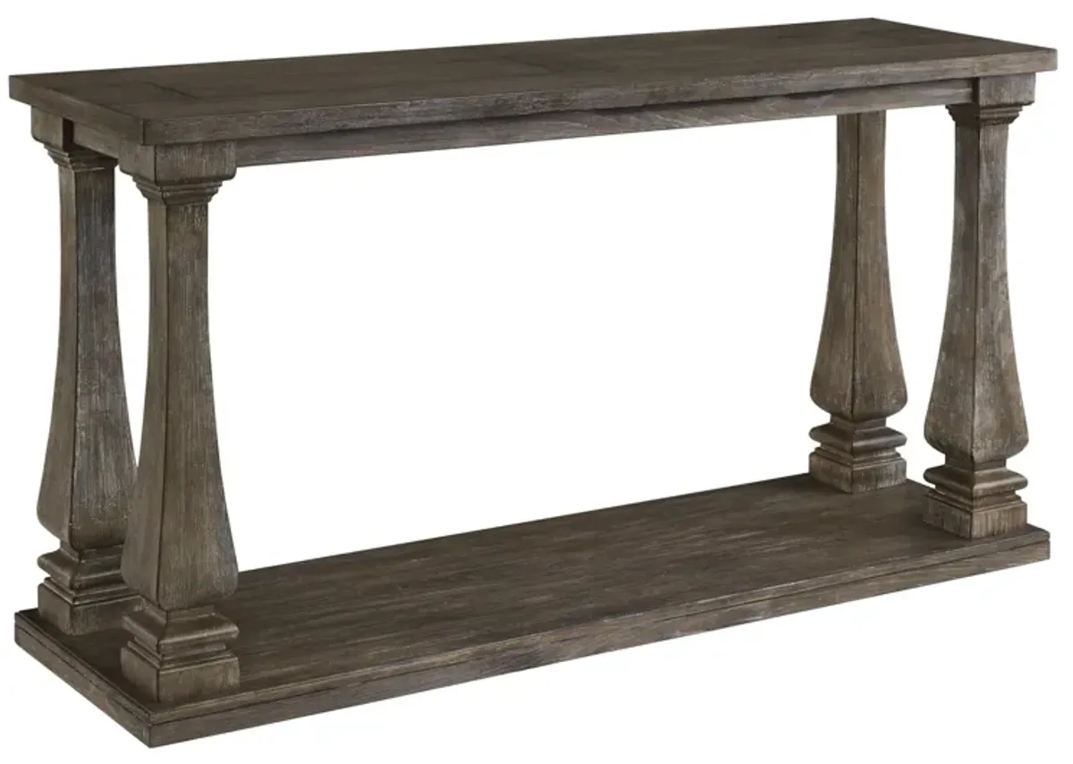 Rectangular Wooden Sofa Table with Square Baluster Legs, Taupe Brown - Benzara