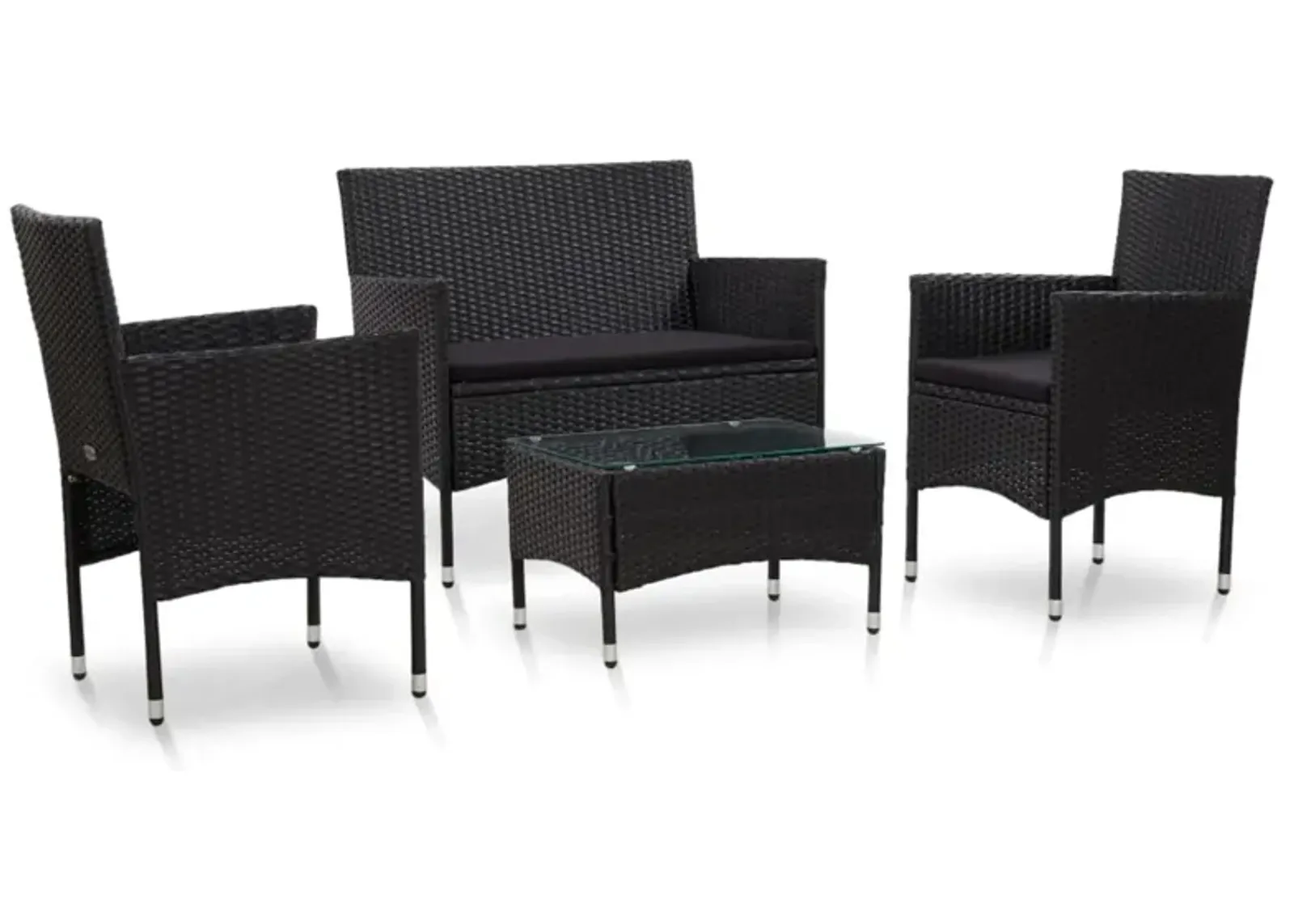 vidaXL 4 Piece Garden Lounge Set with Cushions Poly Rattan Black