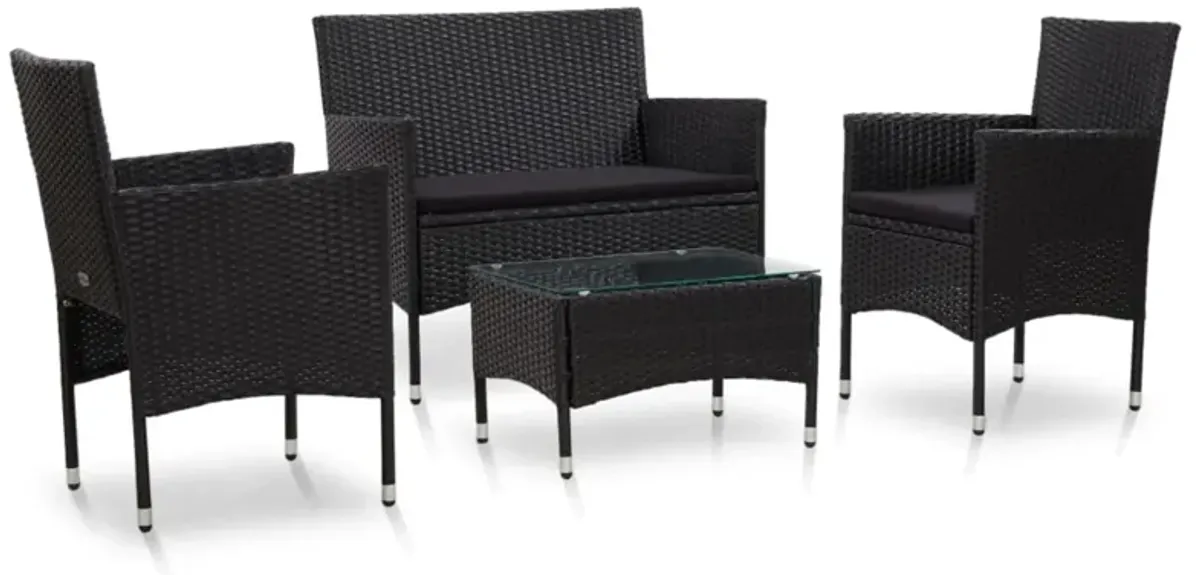 vidaXL 4 Piece Garden Lounge Set with Cushions Poly Rattan Black