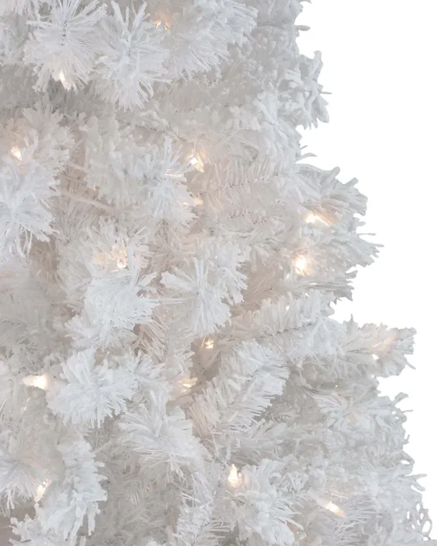 7.5' Pre-Lit Flocked White Spruce Artificial Christmas Tree - Clear Lights