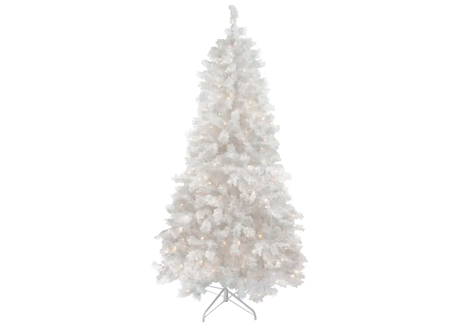 7.5' Pre-Lit Flocked White Spruce Artificial Christmas Tree - Clear Lights