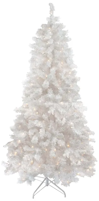 7.5' Pre-Lit Flocked White Spruce Artificial Christmas Tree - Clear Lights