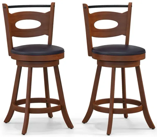 2 Pieces Swivel Bar Stools with Curved Backrest and Seat Cushions