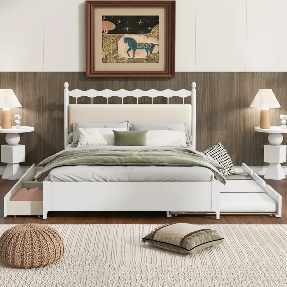 Merax Wooden Platform Bed  with Trundle and Drawers