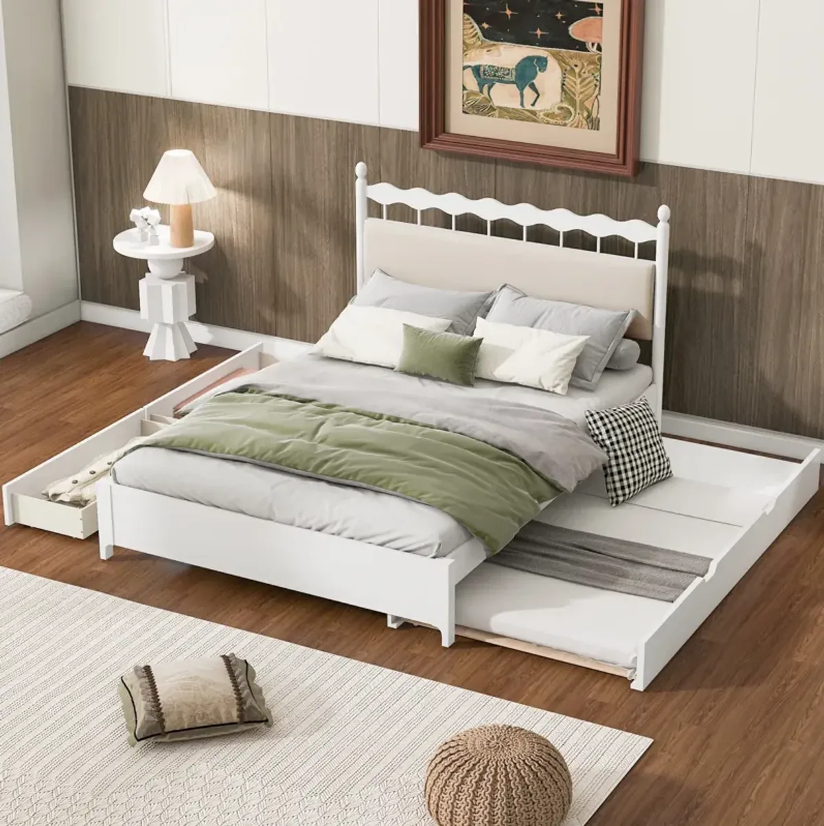 Merax Wooden Platform Bed  with Trundle and Drawers