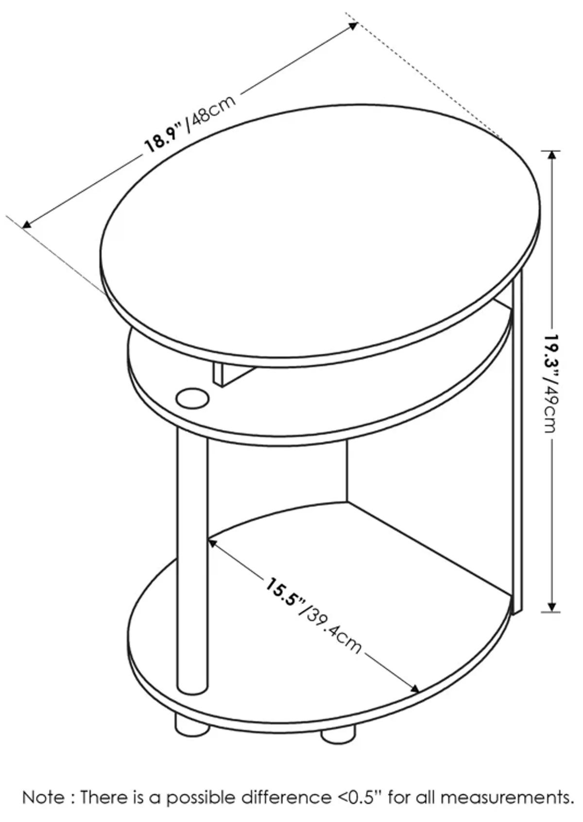 Furinno JAYA Simple Design Oval End Table Set of 2, Walnut,