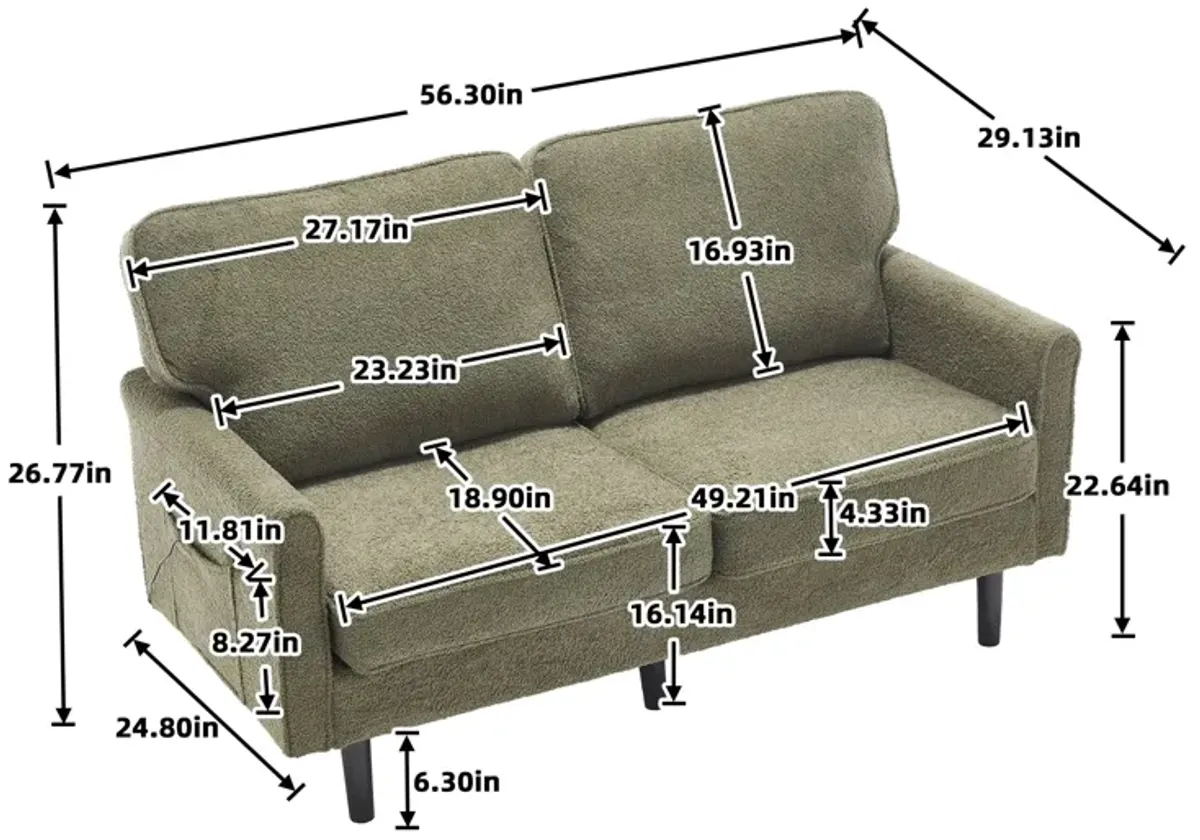 Mondawe Bouclé Loveseat Sofa, 2 Seater Small Sofa Couches with USB & Removable Pillow Cover