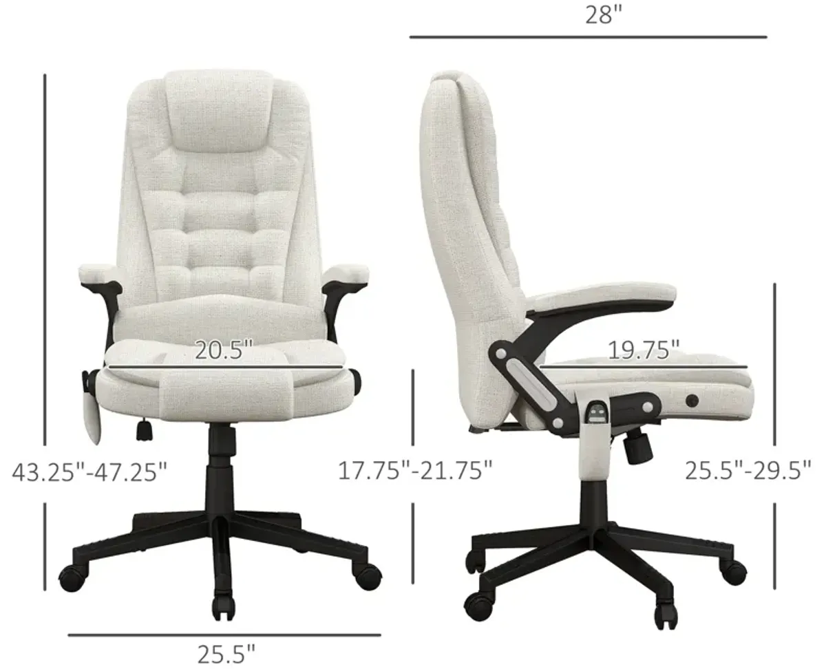 Cream White Linen Massage Chair: Heated, Reclining, Remote