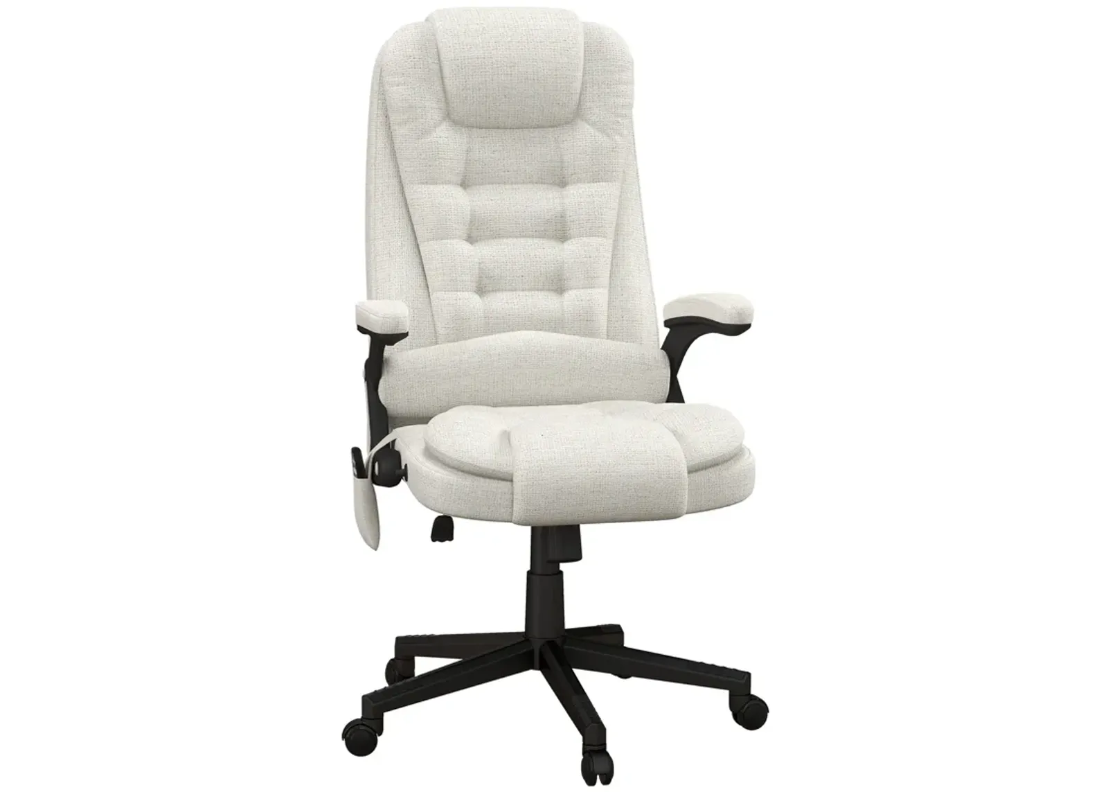 Cream White Linen Massage Chair: Heated, Reclining, Remote