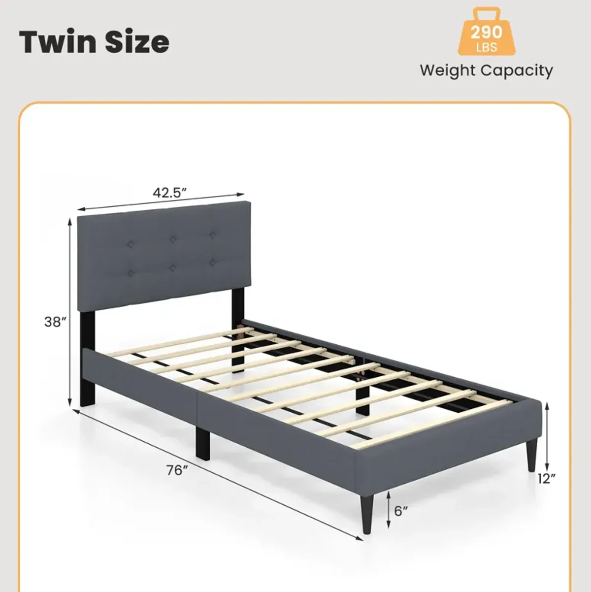 Twin Size Upholstered Platform Bed with Button Tufted Headboard