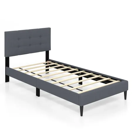 Twin Size Upholstered Platform Bed with Button Tufted Headboard