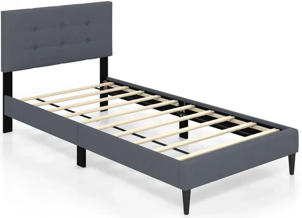 Twin Size Upholstered Platform Bed with Button Tufted Headboard