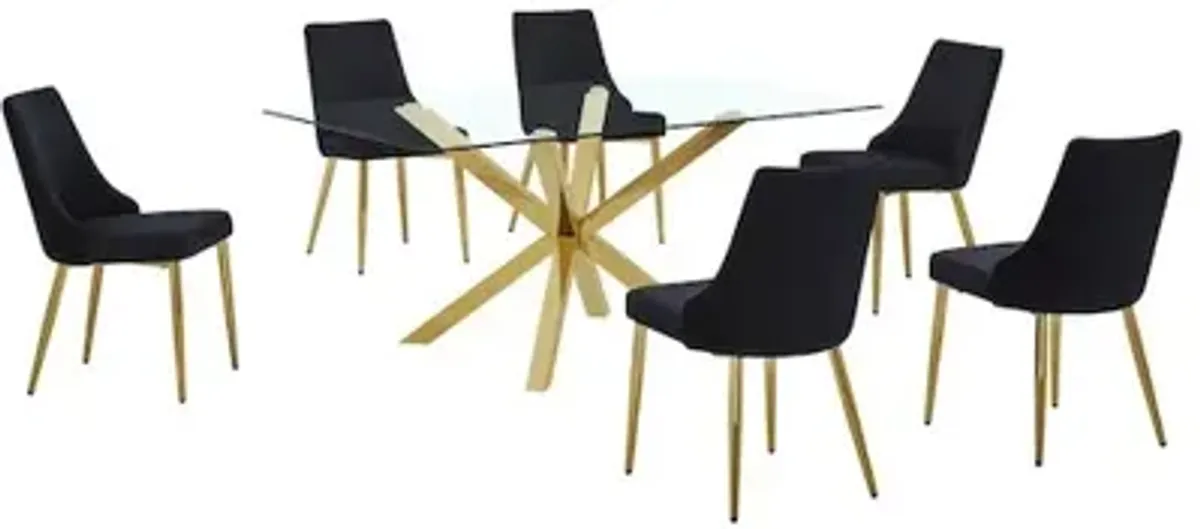 Best Quality Furniture Clear Glass Dining Set With Velvet Upholstered Chairs