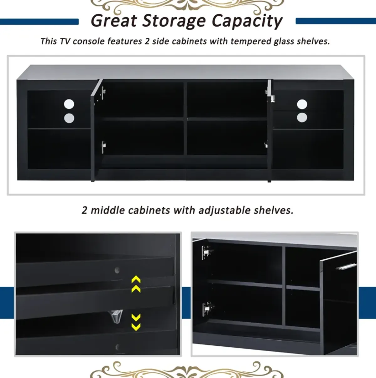 Merax Modern TV Stand with 2 Tempered Glass Shelves