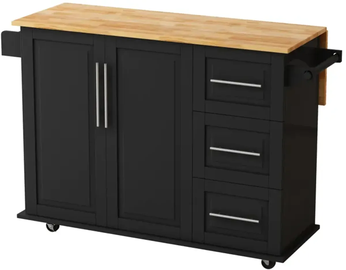 Kitchen Island Cart With 2 Door Cabinet And Three Drawers, 43.31 Inch Width With Spice Rack