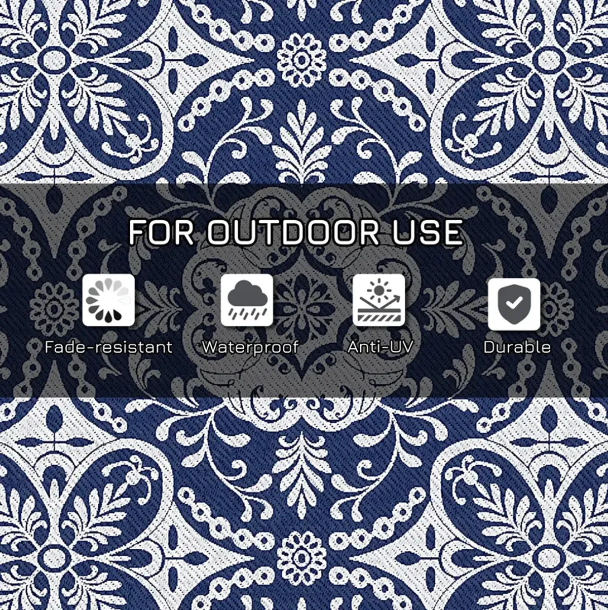 Outsunny Reversible Outdoor Rug with Carry Bag 9' x 18' Gray & White Flower