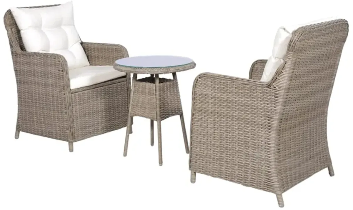 vidaXL 3 Piece Bistro Set with Cushions and Pillows Poly Rattan Brown