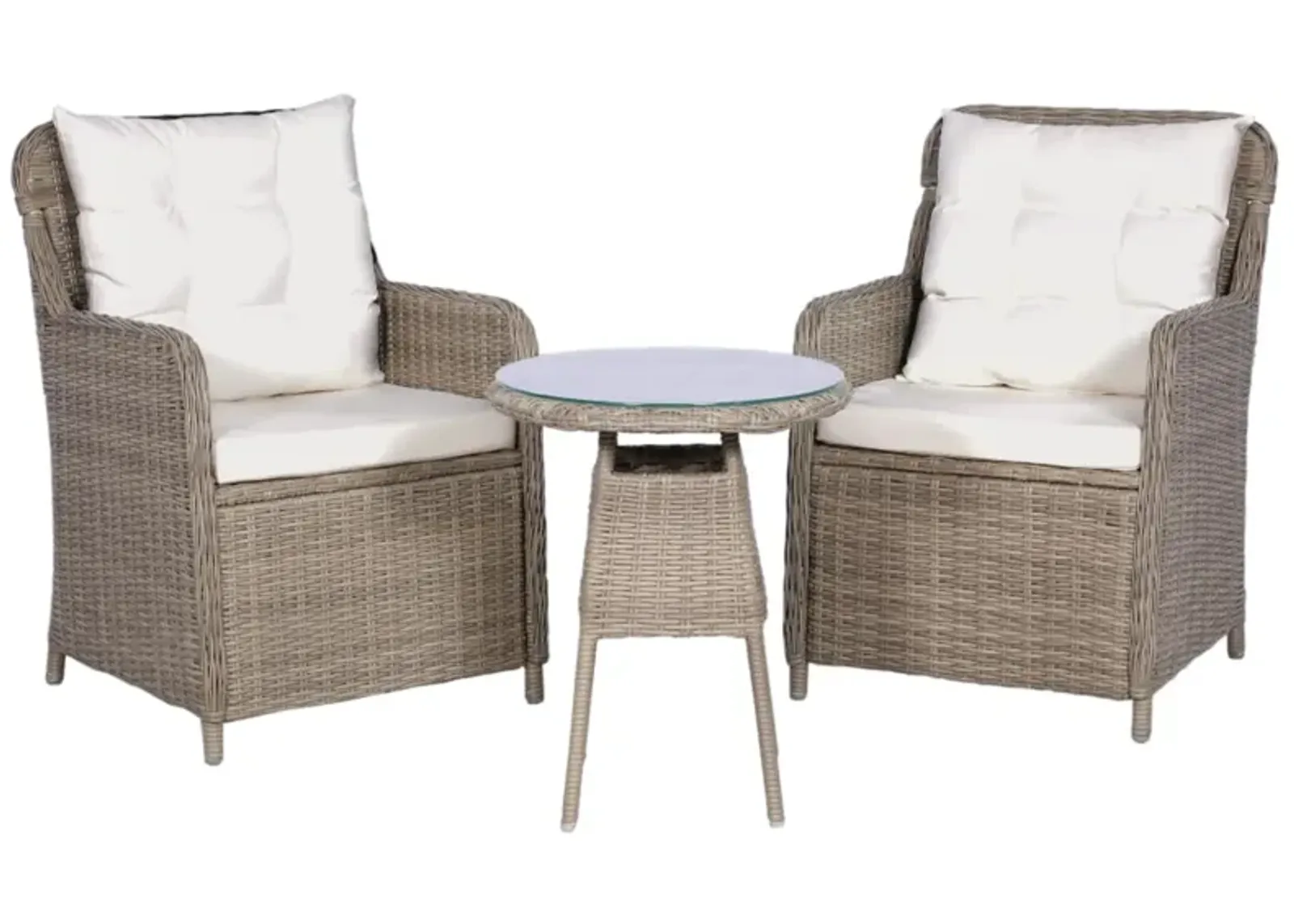 vidaXL 3 Piece Bistro Set with Cushions and Pillows Poly Rattan Brown