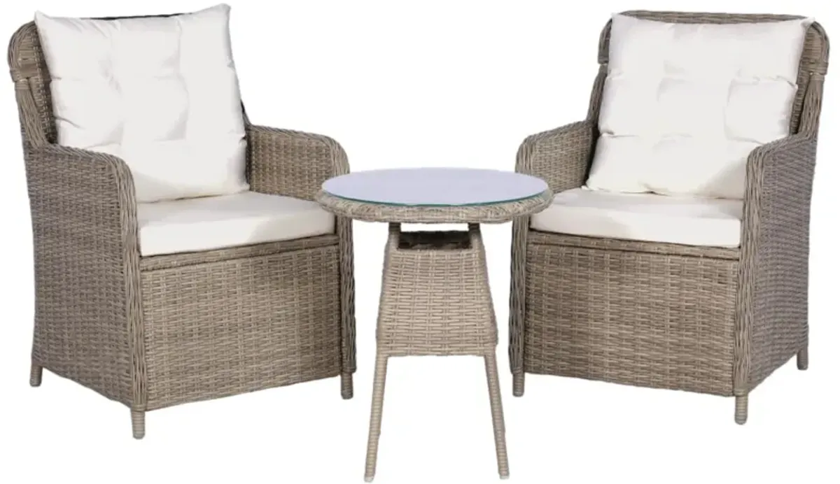 vidaXL 3 Piece Bistro Set with Cushions and Pillows Poly Rattan Brown