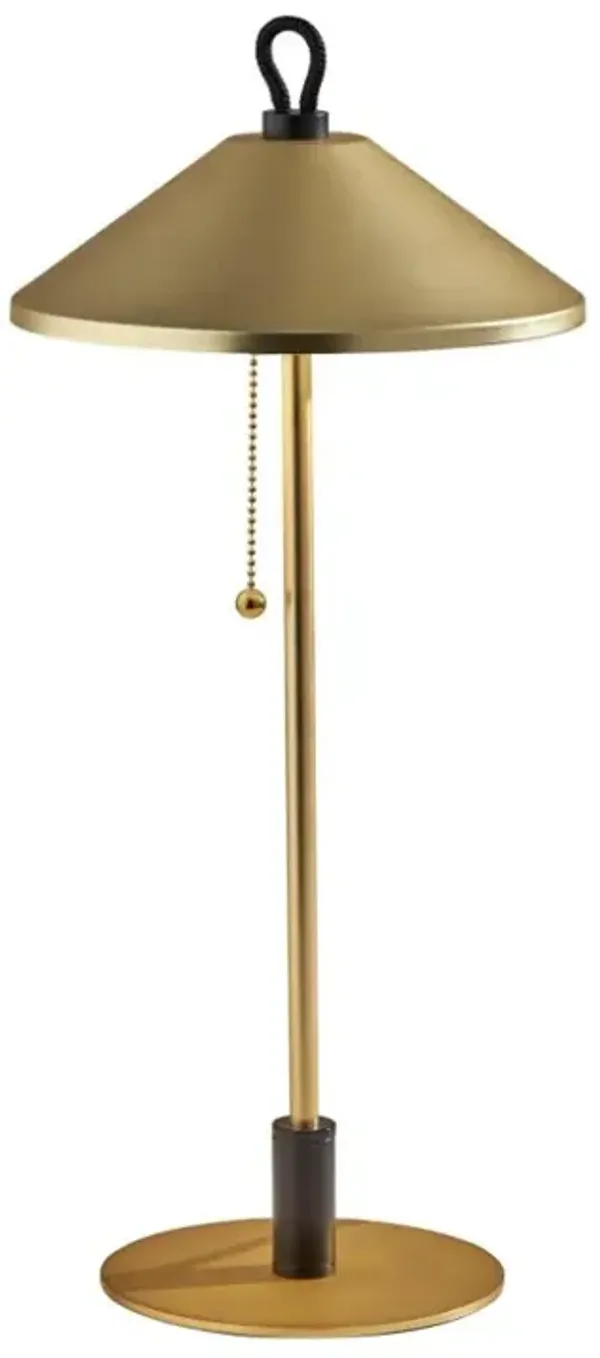 Hivvago 20" Black and Gold Metal Two Light Candlestick LED Table Lamp With Brass Cone Shade