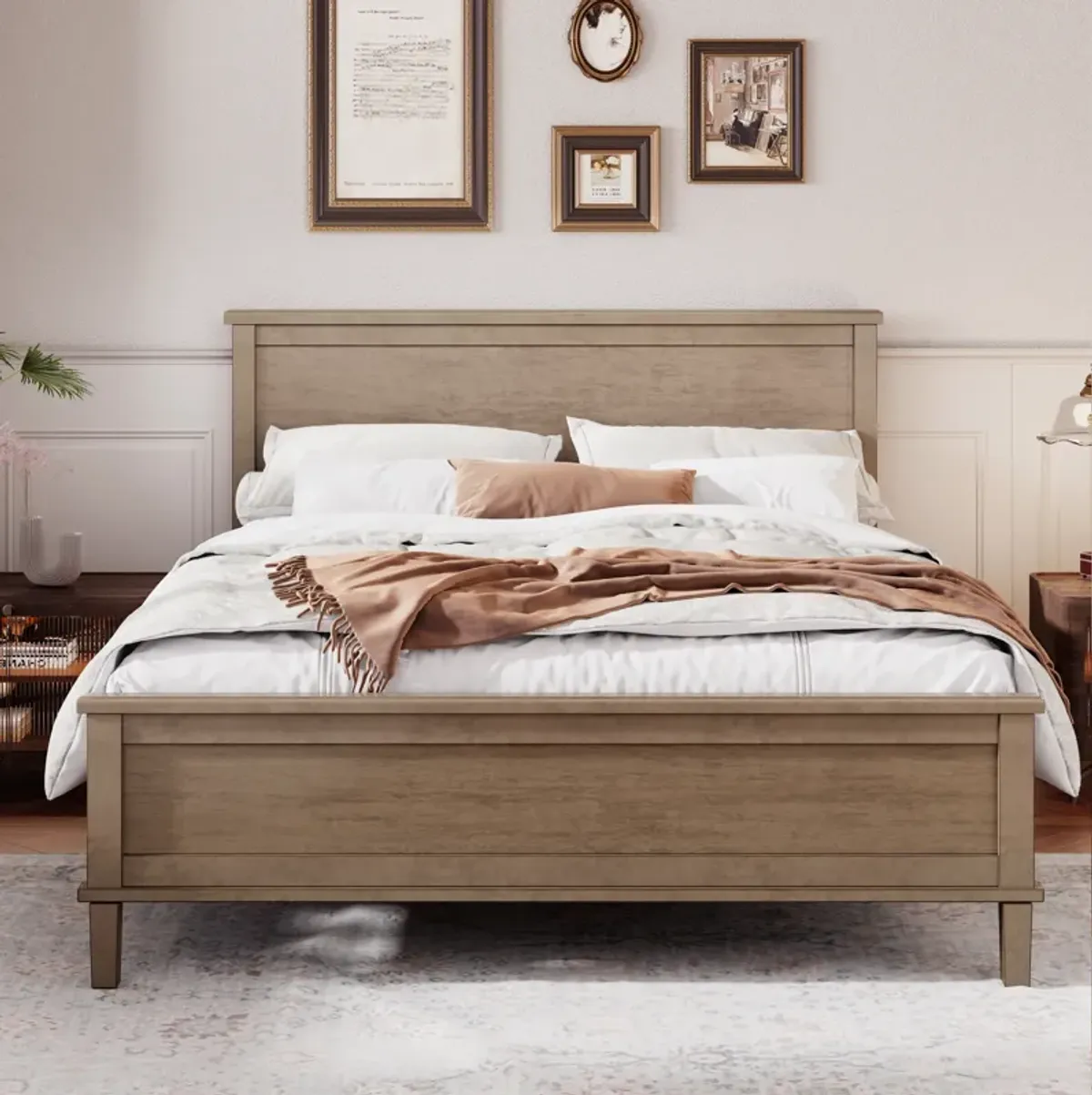 Merax Mid-Century Wood Platform Bed with Headboard