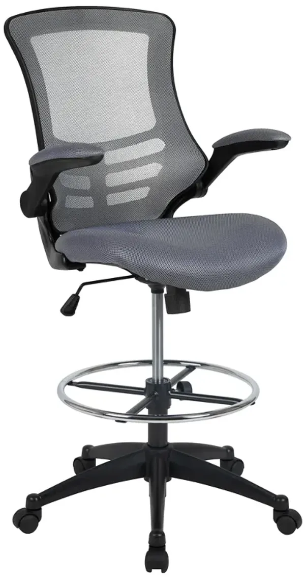 Flash Furniture Kelista Mid-Back Dark Gray Mesh Ergonomic Drafting Chair | Adjustable Foot Ring, Flip-Up Arms | Comfort and Productivity