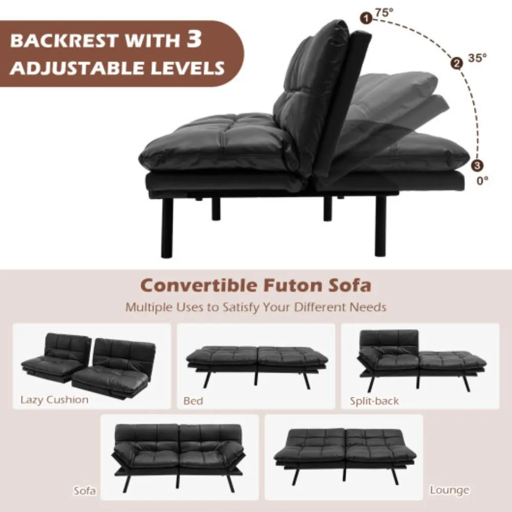 Convertible Memory Foam Futon Sofa Bed with Adjustable Armrest