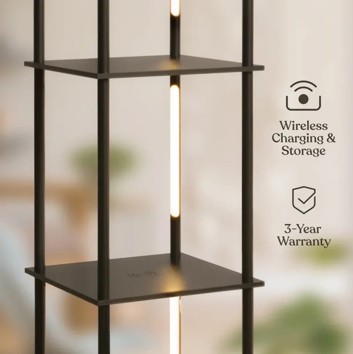 Aria Black LED Floor Lamp with Wireless Charging Pad