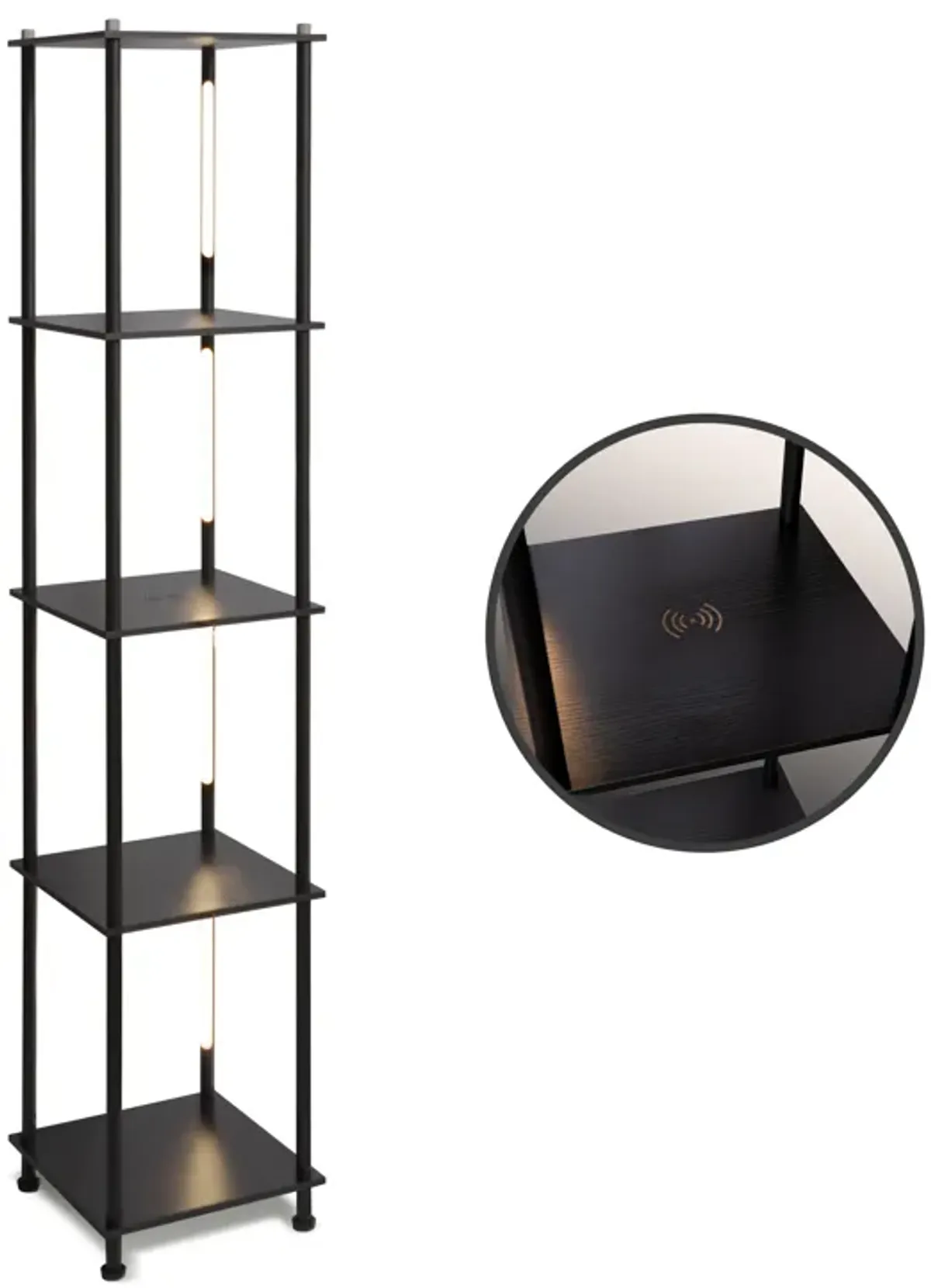 Aria Black LED Floor Lamp with Wireless Charging Pad