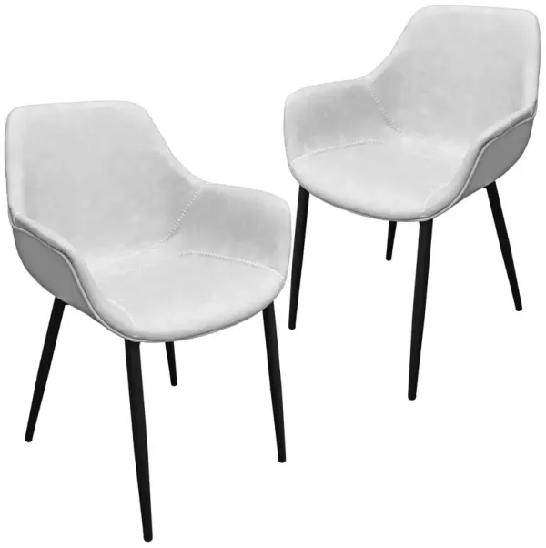 LeisureMod Markley Modern Leather Dining Arm Chair With Metal Legs Set of 2