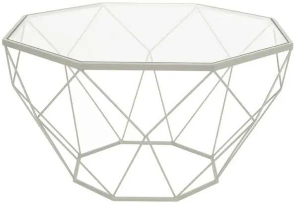 LeisureMod Malibu Large Modern Octagon Glass Top Coffee Table With Geometric Base