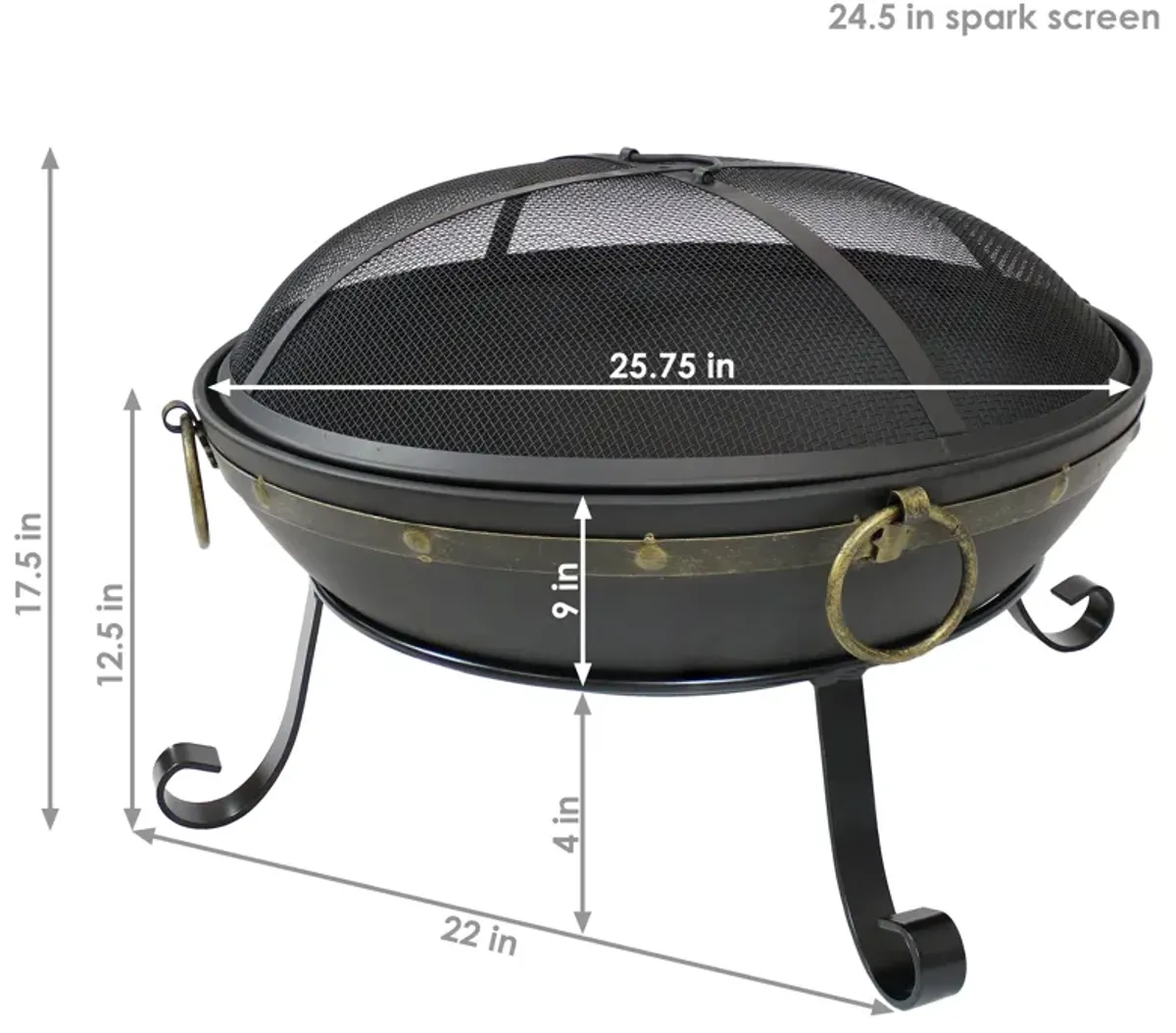 Sunnydaze 25 in Victorian Steel Fire Bowl with Handles and Spark Screen