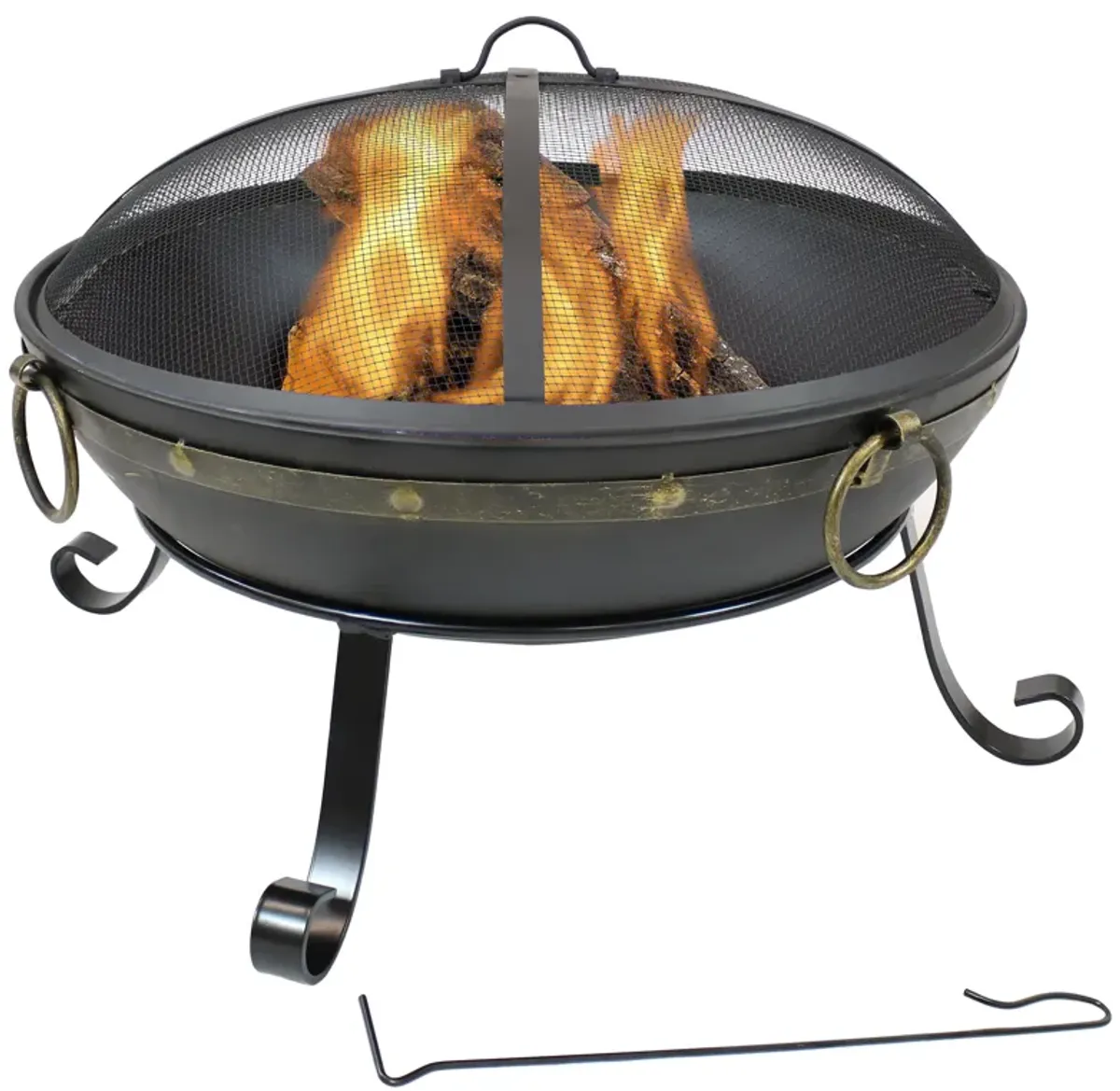 Sunnydaze 25 in Victorian Steel Fire Bowl with Handles and Spark Screen