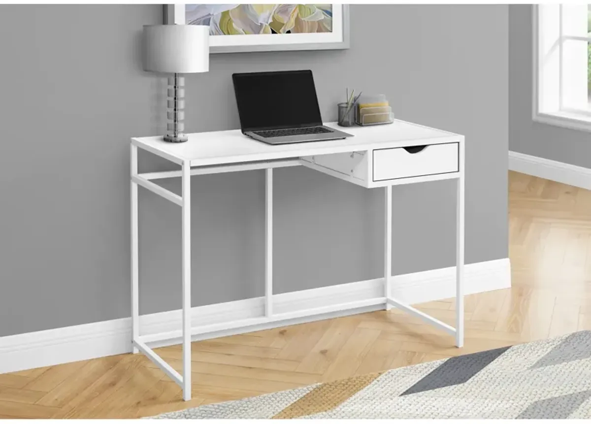 Monarch Specialties I 7570 Computer Desk, Home Office, Laptop, Storage Drawer, 42"L, Work, Metal, Laminate, White, Contemporary, Modern