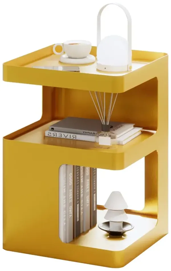 BUZUEY Gold Side Table,Modern end Table with Storage,Unique nightstand,Metal Small Bedside Table,3-Tier Accent Table for Bedroom