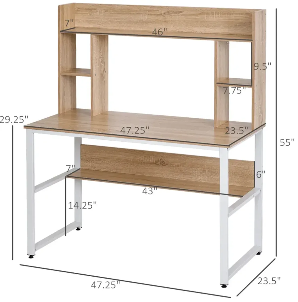 Oak Wood Office Center: Computer Desk with Hutches and Shelves